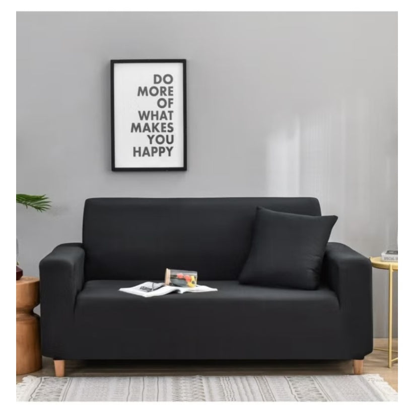 Huitich black elastic sofa cover fitted on a modern two-seater sofa with a matching cushion