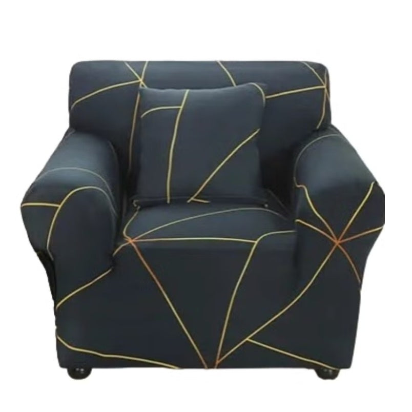 Huitich black elastic sofa cover single seat with yellow geometric pattern fitted on armchair
