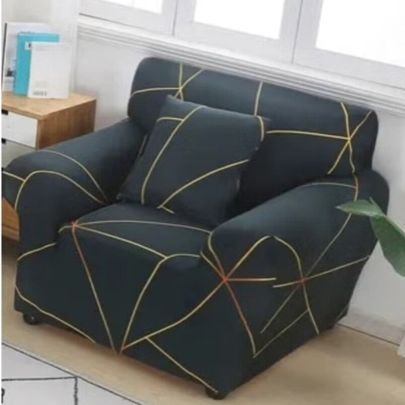 Black elastic sofa cover single seat by Huitich with geometric yellow line pattern
