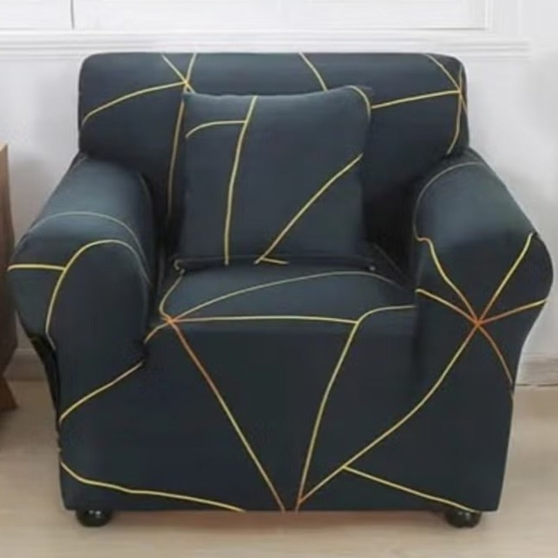 Huitich black elastic sofa cover single seat with modern geometric yellow line design