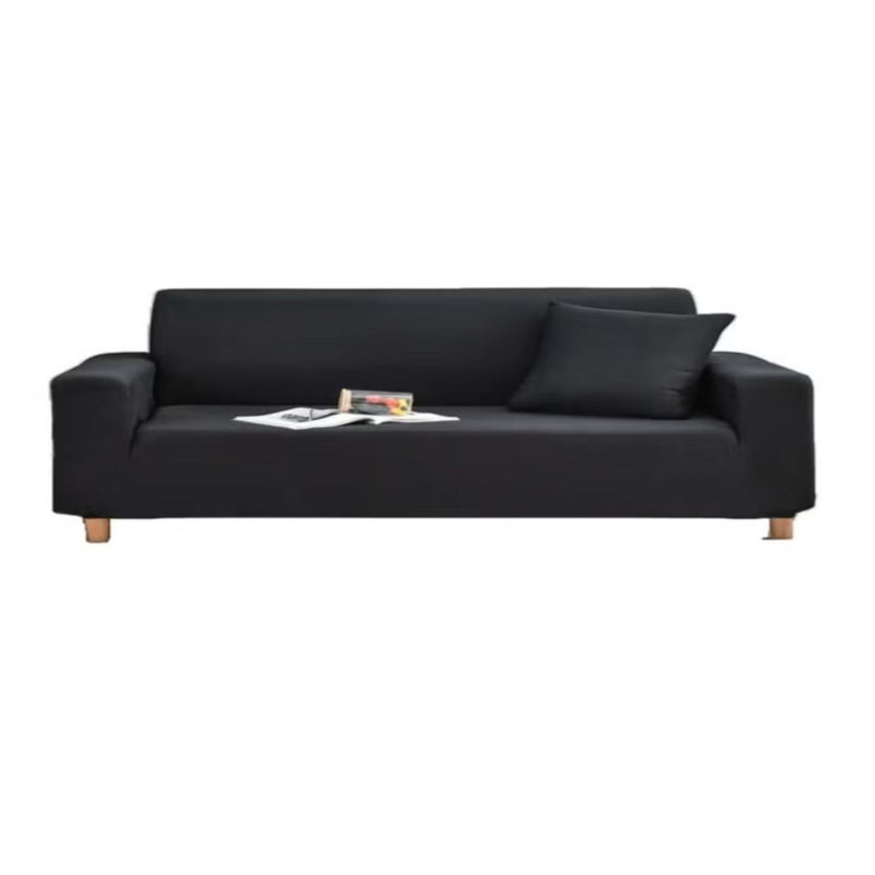 Huitich three seat sofa with black elastic sofa slipcover and matching cushion on wooden legs