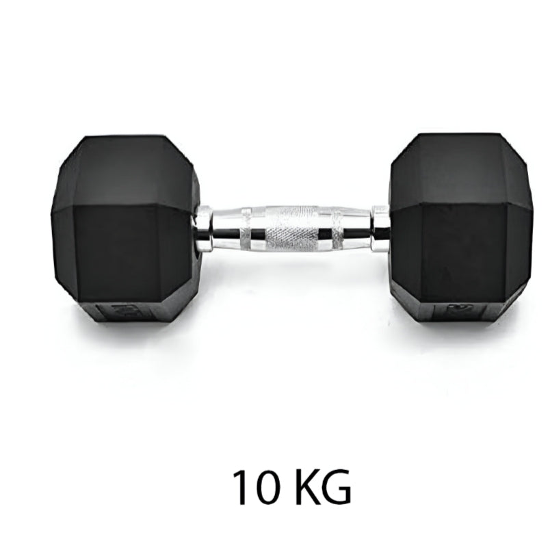 Huitich black gym dumbbell for home workout weighing 10 kg with hexagonal rubber coating