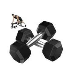 Huitich black gym dumbbell for home workout with hexagonal weights and a silver handle