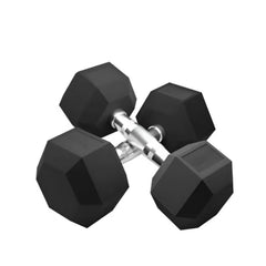Huitich black gym dumbbell for home workout with hexagonal rubber coated weights and chrome handle