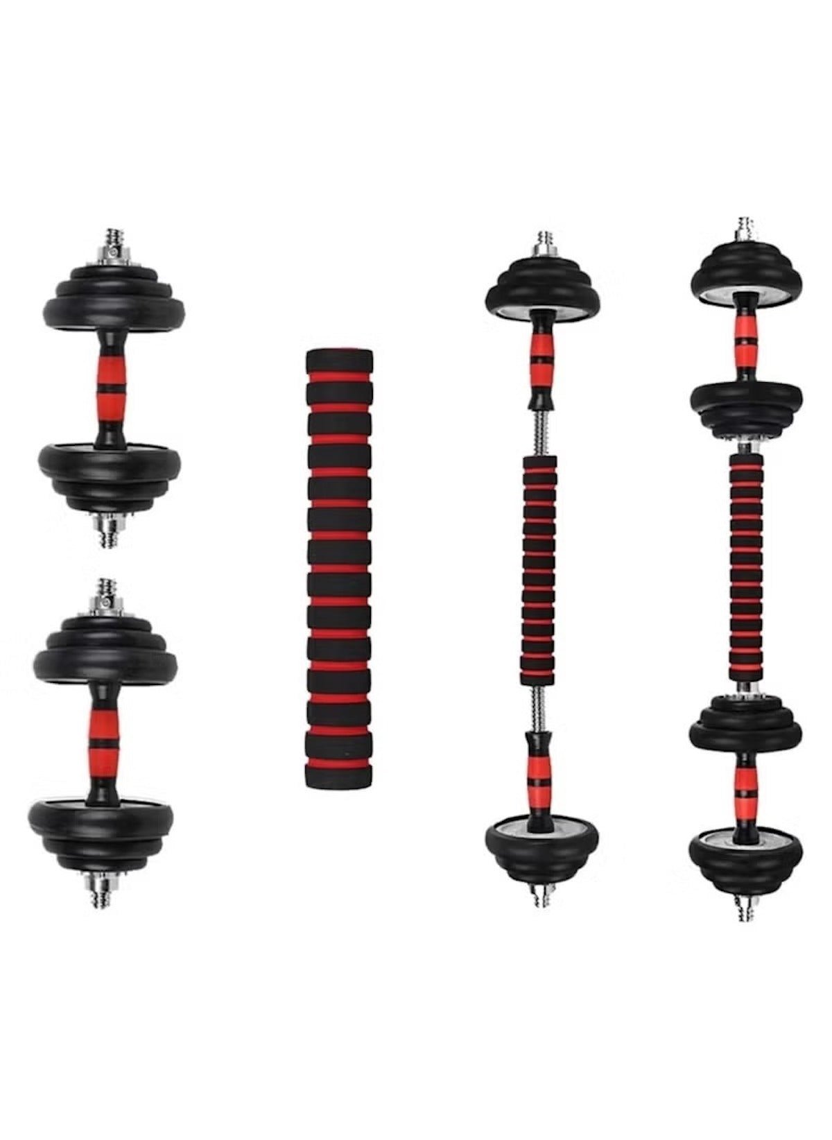 Huitich black heavy duty dumbbells for home gym with adjustable weights and red grip handles
