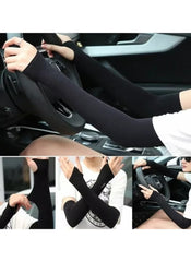 black ice silk UV protection sleeves worn on arms for sun protection and comfort