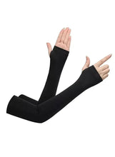Black long arm UV sleeves with thumb openings and elastic cuffs