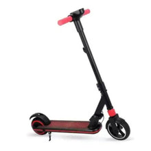 Black electric kick scooter for children with pink handle grips and front wheel