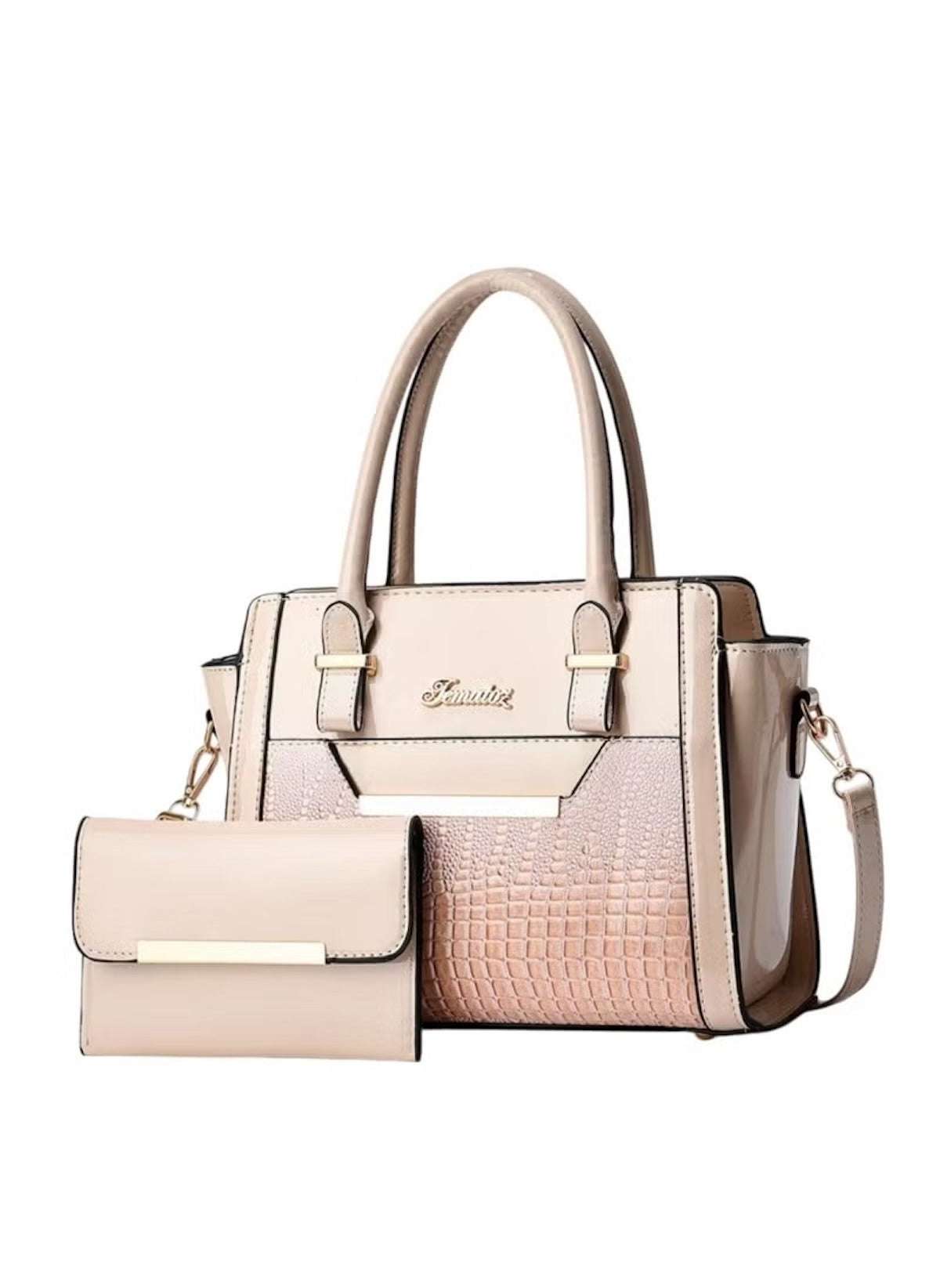 Huitich women's beige handbag and matching wallet black leather purse set for women