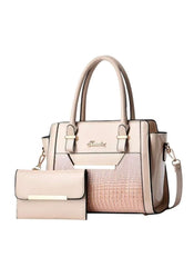 Huitich women's beige handbag and matching wallet black leather purse set for women