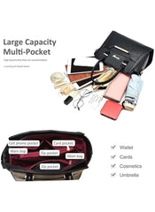 Black leather purse set for women by Huitich with large capacity and multiple pockets for wallet cards cosmetics and umbrella