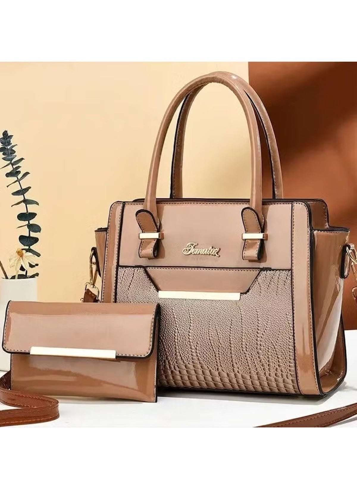 Huitich black leather purse set for women featuring a stylish handbag and matching wallet