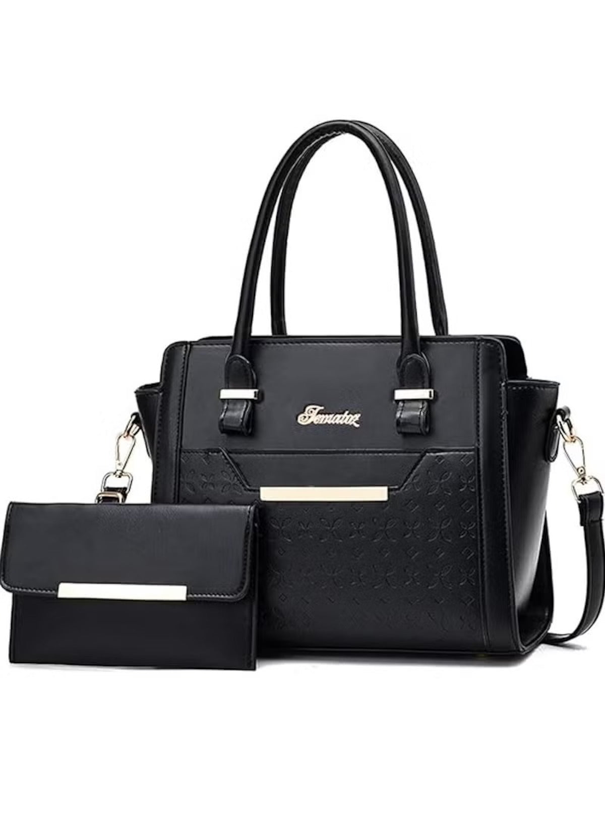 Huitich black leather purse set for women including a large handbag and matching wallet