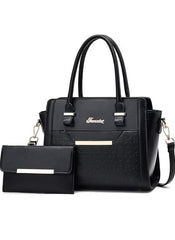 Huitich black leather purse set for women including a large handbag and matching wallet