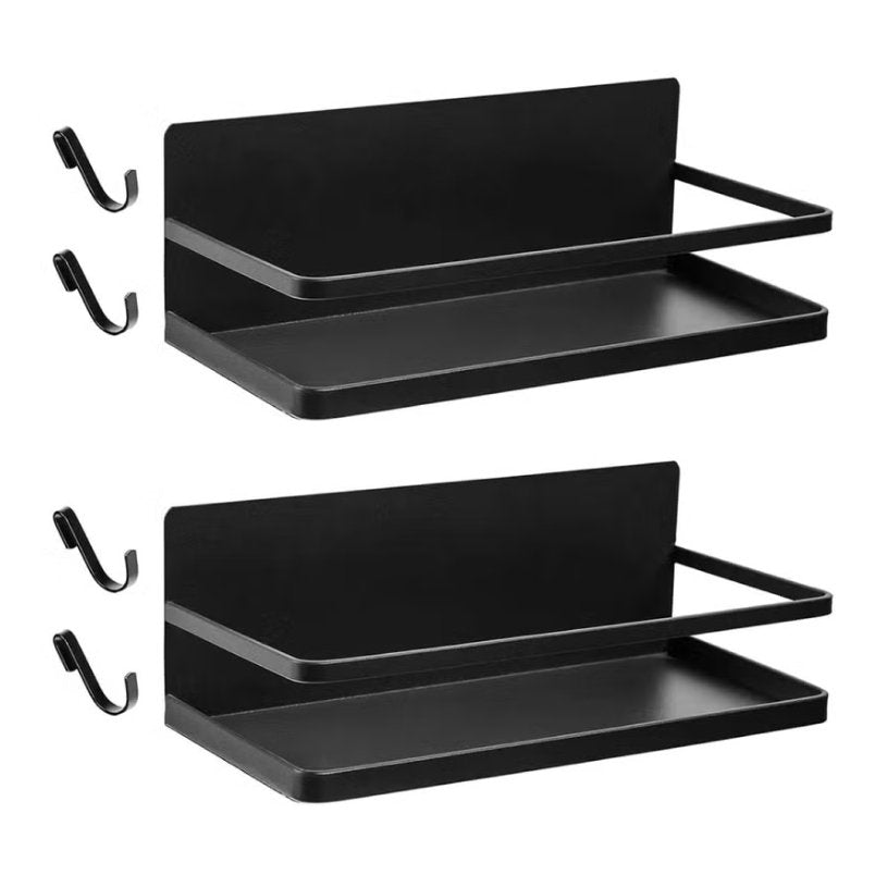 Huitich black magnetic refrigerator organizer rack with two-tier shelves and hooks for kitchen storage