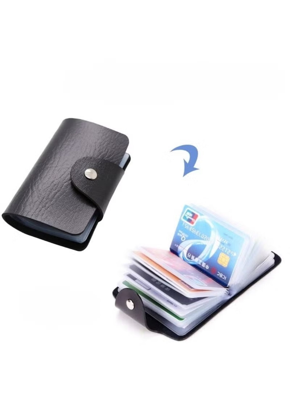 Huitich black multi card holder wallet with snap button closure and multiple transparent card slots