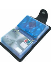 Huitich black multi card holder wallet open displaying clear plastic sleeves for cards