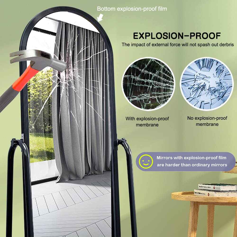 Huitich rotatable floor mirror with wheels featuring explosion-proof film and black frame