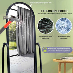 Huitich rotatable floor mirror with wheels featuring explosion-proof film and black frame
