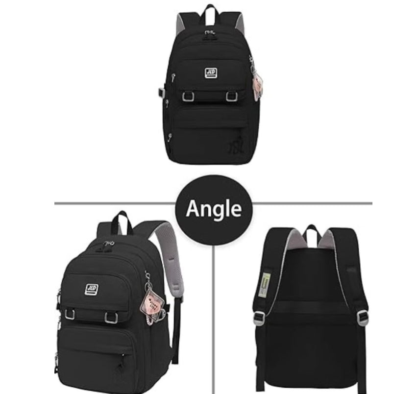 Huitich black school backpack for girls with multiple compartments and adjustable straps