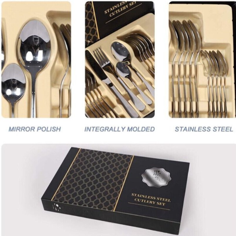 Huitich black stainless steel cutlery set with mirror polish and integrally molded design in black packaging
