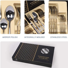 Huitich black stainless steel cutlery set with mirror polish and integrally molded design in black packaging