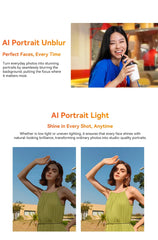 Blackview OSCAL Marine 2 rugged smartphone showing AI Portrait Unblur and Portrait Light sample photos and enhanced faces