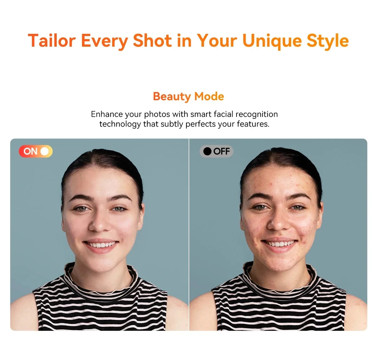 Blackview OSCAL Marine 2 rugged smartphone beauty mode comparison showing enhanced portrait on left and raw photo on right