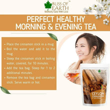 Bliss of Earth Ceylon cinnamon tea directions with product pouch