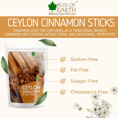 BLISS OF EARTH package of Ceylon cinnamon sticks Sri Lanka in resealable bag with sodium free claims