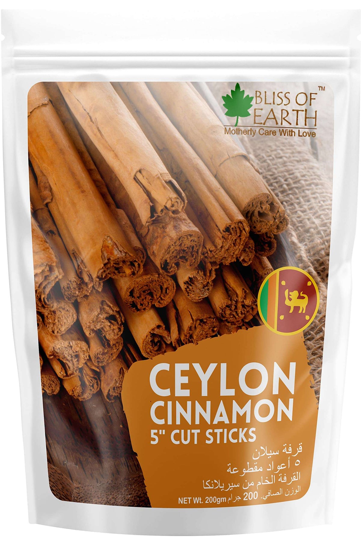 BLISS OF EARTH resealable pouch of Ceylon cinnamon sticks Sri Lanka 5 inch cut sticks closeup