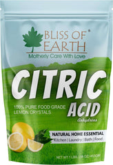 BLISS OF EARTH citric acid powder food grade pouch 1 lb with lemon graphic natural home essential