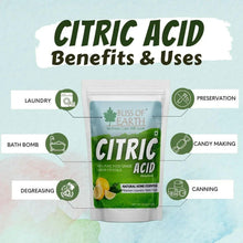 Bliss of Earth citric acid pouch with benefits icons for laundry, bath bomb, and more
