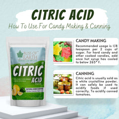 BLISS OF EARTH citric acid pouch with candy and canned jars for candy making and canning with food grade citric acid powder