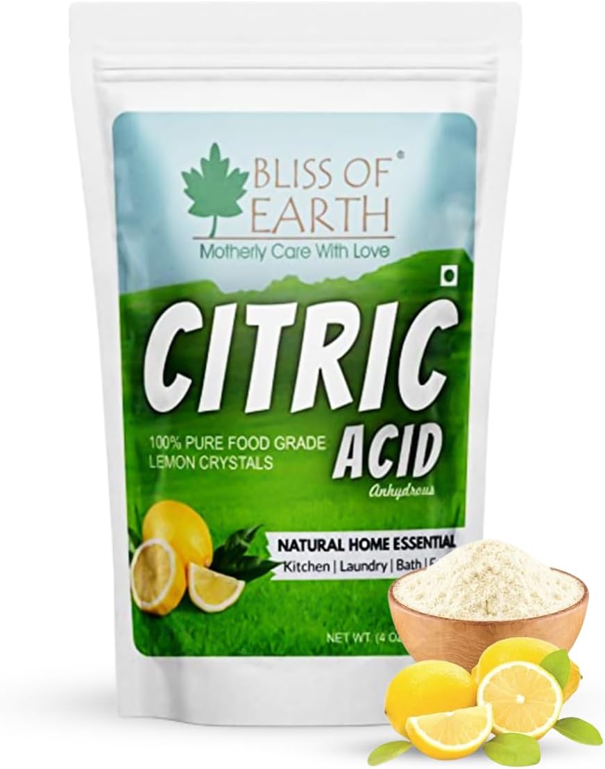 BLISS OF EARTH citric acid pouch with lemons and bowl of powder food grade citric acid powder for kitchen uses