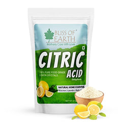 BLISS OF EARTH citric acid pouch with lemons and wooden bowl of powder food grade citric acid powder