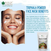 Triphala powder face mask benefits with sachet and woman wearing cream