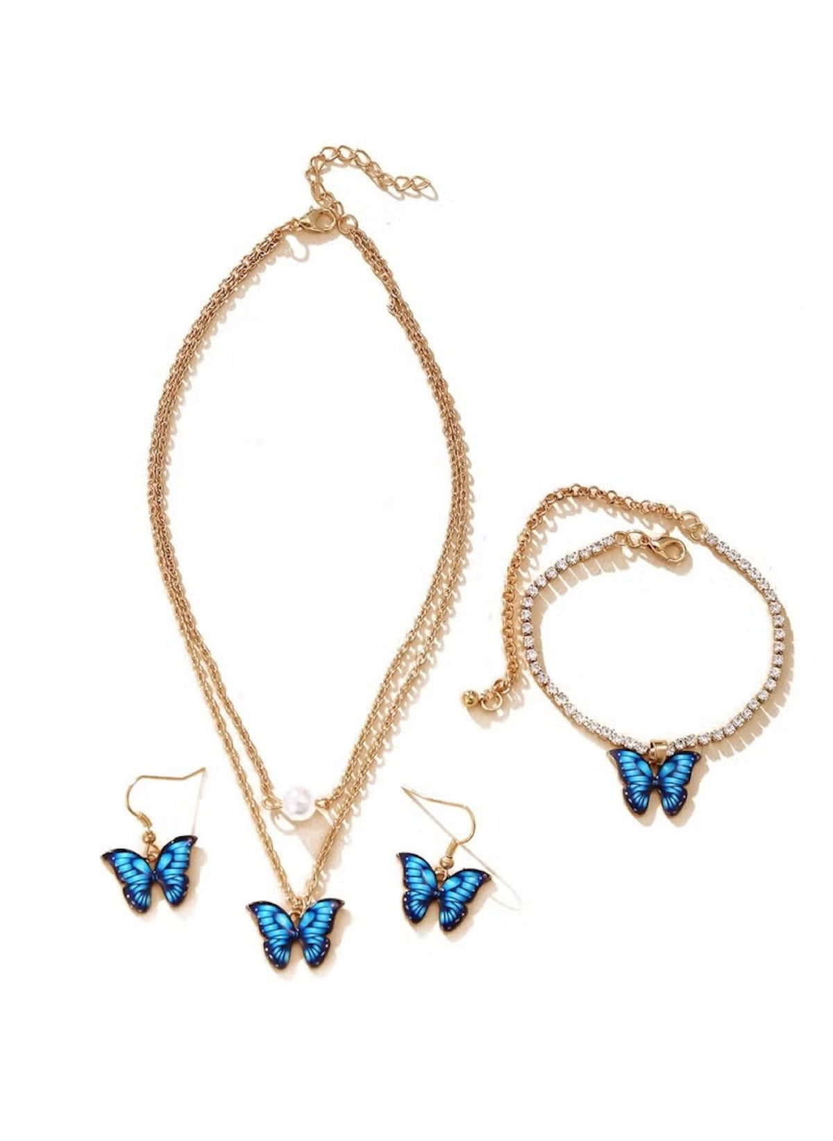 Huitich blue butterfly jewelry set with gold chains featuring blue butterfly earrings necklace and bracelet