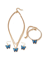 Huitich blue butterfly jewelry set with gold chains featuring blue butterfly earrings necklace and bracelet