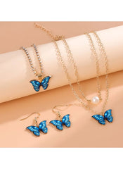 Huitich blue butterfly jewelry set with necklace and matching earrings on gold chains