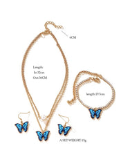Huitich blue butterfly jewelry set including necklace, bracelet, and earrings with gold chains