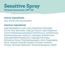 Mineral sunscreen SPF 50 label listing active ingredient Zinc Oxide 24% and inactive ingredients