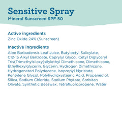 Ingredients list for BLUE LIZARD mineral sunscreen spray SPF 50 with zinc oxide and natural extracts