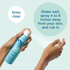 Blue Lizard mineral sunscreen spray SPF 50 being sprayed on hand with clear drying feature