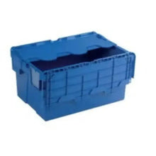 Blue plastic bike cargo crate with open top