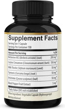 Berberine supplement bottle close-up of Supplement Facts ingredients panel