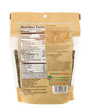 Back label of organic chia seeds pouch with ingredients and nutrition info