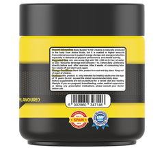Body Builder jar of creatine monohydrate powder 5000mg yellow black label barcode Spain and GMP seals