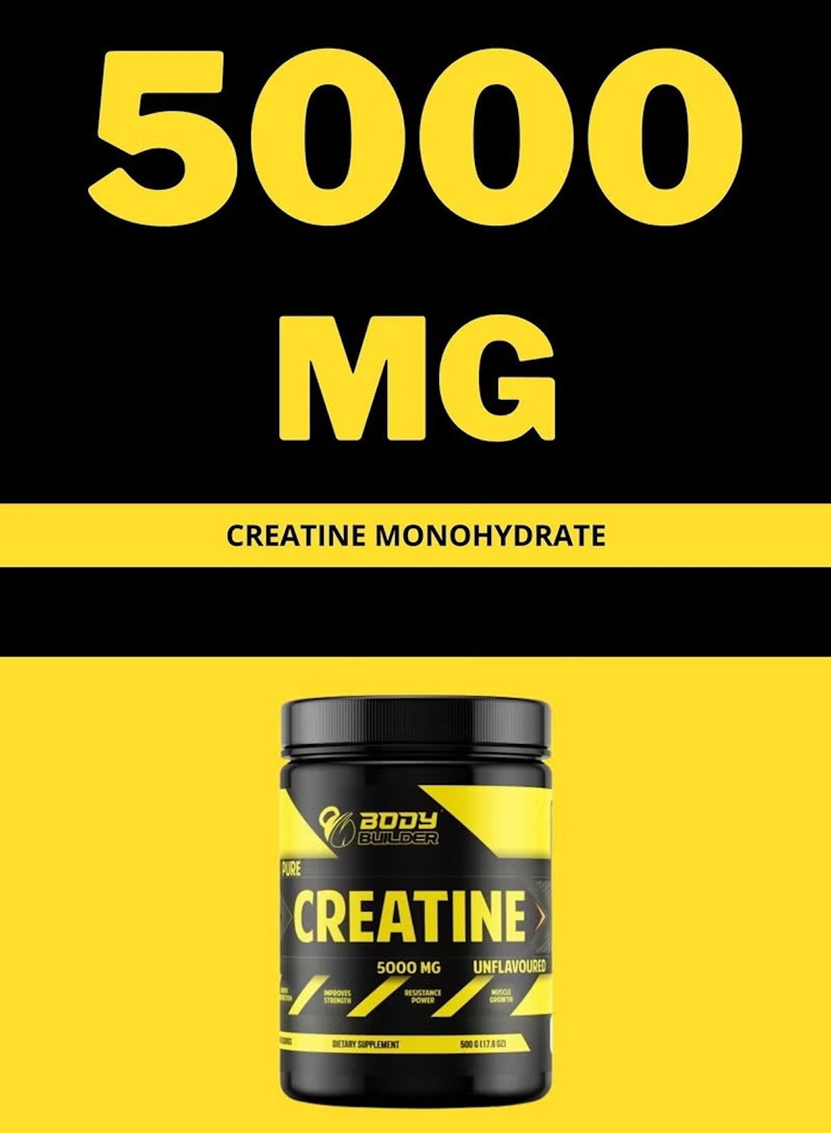 Body Builder Creatine Monohydrate Supplement 5000 mg in Unflavoured Option for Muscle Growth