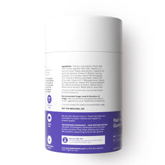 Be Bodywise supplement bottle back label showing ingredients and purple branding biotin hair gummies sugar free